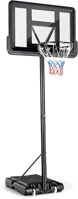 COSTWAY Adjustable Basketball Stand with Wheels, Indoor Outdoor Portable Basketball Backboard Hoop Net System for Kids Junior Adults