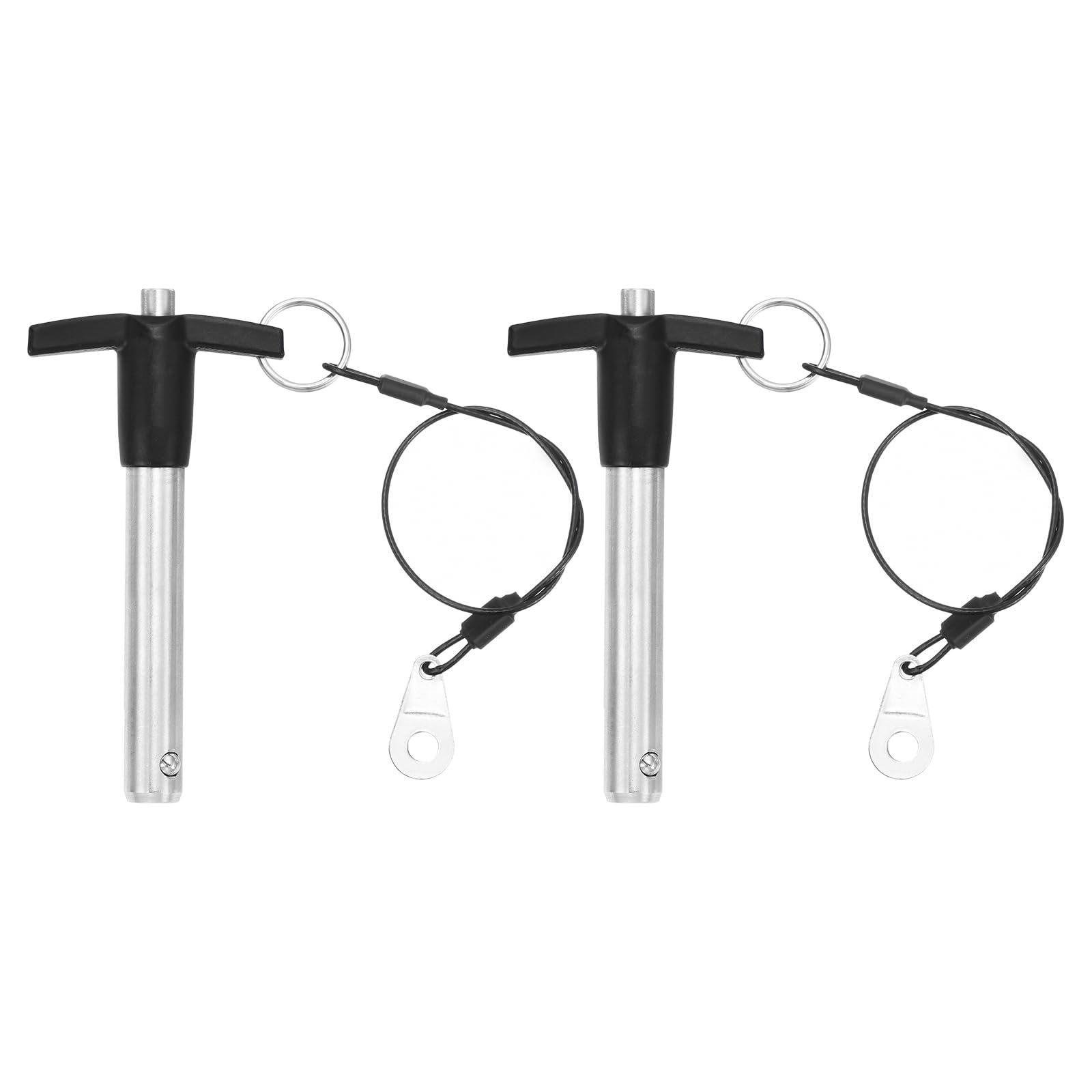 uxcell 2 Pcs T Handle Quick Release Pin, 12x60mm/1/2 x 2.36"(Dia. x L) 304 Stainless Steel Push-Button Quick Release Pin with Lanyard Cable for Audio Bimini Top Marine Hardware, Silver