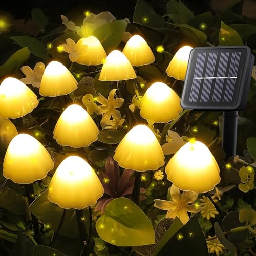 HULPPRE Mushroom Solar Lights-Set of 20pcs 37.7ft Fairy Solar String Light,Warm White 8 Modes Outside LED Christmas Lighting,Outdoor Decoration for Garden,Backyard,Pathway,Lawn
