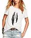 Romastory Womens Street Style Feather Pattern T-shirts Casual Loose Top Tee Shirts (S, White)