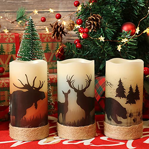 GenSwin-Flameless-Flickering-Led-Candles-with-Hemp-Rope-and-6H-Timer-Battery-Operated-Set-of-3-Real-Wax-Pillar-Rustic-Candles-Warm-Light-with-Deer-Moose-Bear-Decals-Decor-Christmas-HomeD3-x-H6 GenSwin Flameless Flickering Led Candles with Hemp Rope and 6H Timer Battery Operated Set of 3 Real Wax Pillar Rustic Candles Warm Light with Deer Moose Bear Decals Decor Christmas HomeD3 x H6