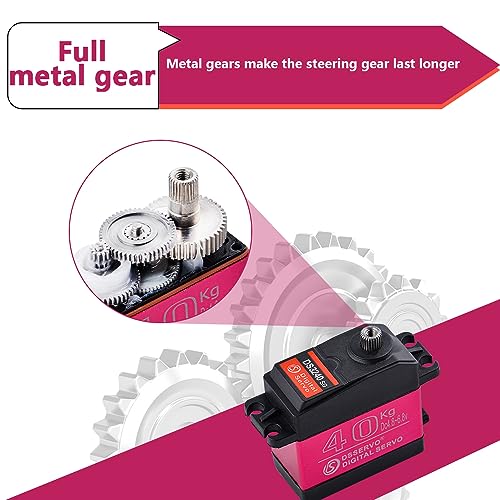 Owootecc 40KG High Torque Digital Servo DS3240 Metal Waterproof 1/10 Scale Servo for R/C Car Robot, Control Angle 180° or 270° (Pink) - Image 2