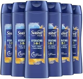 Suave Men 3in1 for Everyday Use Hair, Body and Face Wash Fragrance Bodywash, Shower Gel and Shampoo for Men, 15 Ounce (Pack of 6)