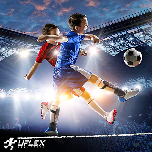 UFlex Athletics Slip and Slide Shin Guards for Kids and Teens - Protective Soccer Gear for Boys and Girls with Padded Ankle Support - Non Slip Adjustable Straps (X-Small) - Thumbnail 7