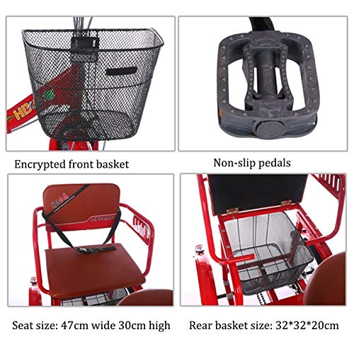 Faltbares Dreirad für Erwachsene Trike Cruise Bike 16-Zoll-Dreirad mit großem Korb und Rücksitz für Männer und Frauen, Freizeit, Einkaufen, Übung, Rot – Bild 8
