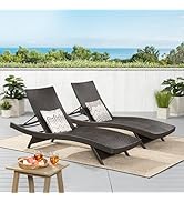 PE Rattan Folding Chaise Lounge Set of 2, Adjustable Outdoor Recliner Chairs with Foldable Backre...