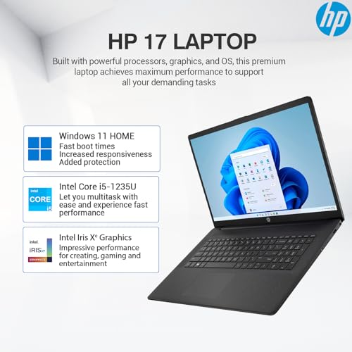 Image of HP 17 Inch Laptop Computer, 17.3 inch FHD IPS Laptop PC, Intel 10-Core i5, 64GB RAM, 2TB SSD, Windows 11, Wi-Fi 5, 10-Key Number Pad, Webcam, USB-C, Long Battery Life