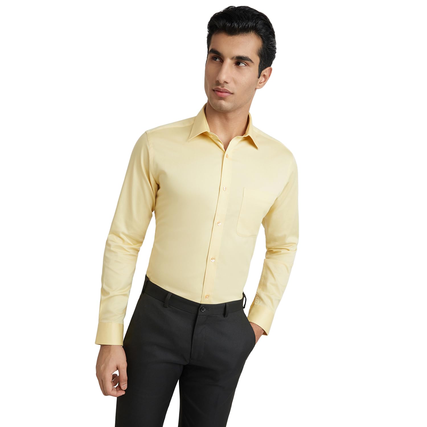 raymond Men's Slim Fit Solid Pattern Pure Cotton Semi Cut Away Collar Full Sleeve Formal Shirt-picture-21