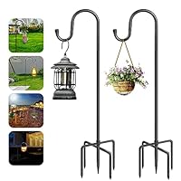 Ceboic Garten Schäferhaken, 2 Stück 96cm Hirtenhaken Metall Gartenstab mit Haken, Höhenverstellbar Shepherds Crook Hook Aufhängen von Vogelfütterer Solarleuchten Pflanzenkörbe Windspiel Laternen