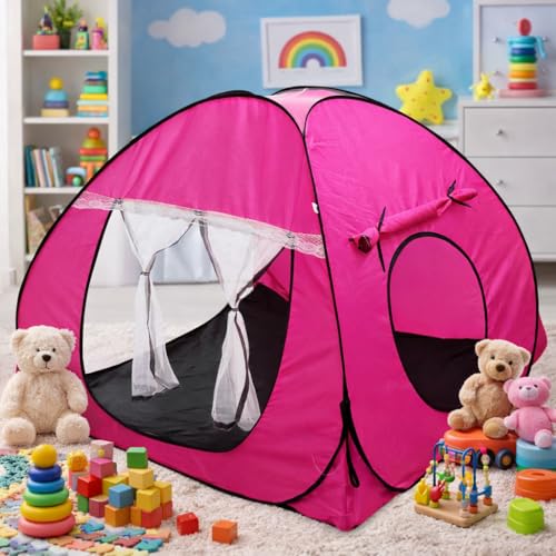 Image of Foldable Play Tent House Big SizelPop-Up Indoor & Outdoor Playhouse for Girls Boys| Multi Purpose Tent House for Kids Boys 3 to 10 Years with Fun Patterns Easy Setup & Portable (Pink)