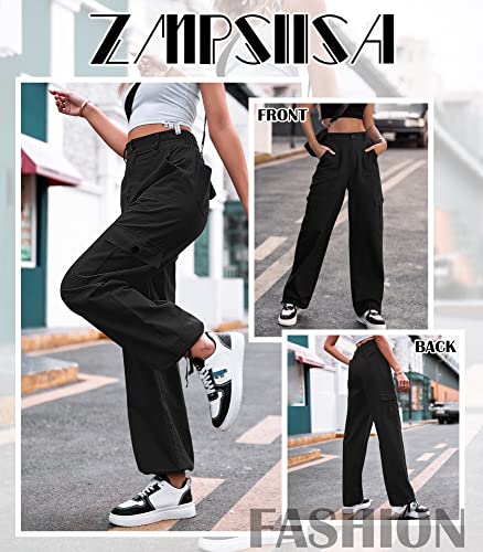 Zmpsiisa Women High Waisted Cargo Pants Wide Leg Casual Pants 6 Pockets Combat Military Trousers(Black,Medium) #TOP4