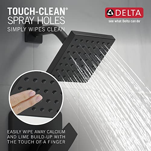 Image of Delta Modern 14 Series Square Bathtub and Shower Faucet Set, Matte Black Shower Head and Handle Set, Valve Trim Kit, Matte Black T14467-BL-PP (Valve Not Included)