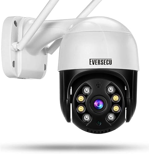 EVERSECU Cámara de seguridad PTZ al aire libre, 1080P Home 2.4Ghz WiFi IP cámara de vigilancia, detección de movimiento de audio bidireccional