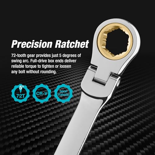 Image of DURATECH 10 * 11 mm Extra Long Anti-Slip Flex-Head Ratcheting Wrench, Metric, CR-V Steel