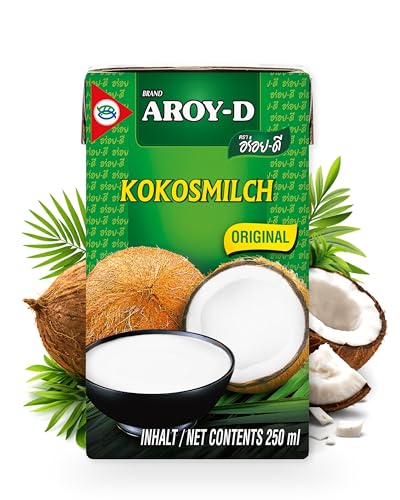 AROY-D Kokosnussmilch I Cremige Kokosmilch zum Kochen & Backen I 100% Vegan & Laktosefrei I Ideal für Currys Desserts Smoothies & Cocktails I 1 x 250 ml