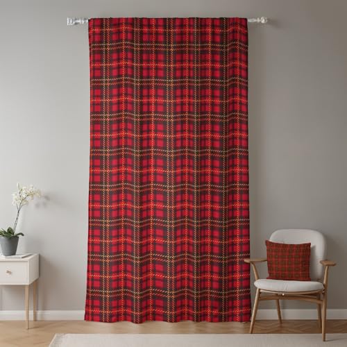 ggaimwf Controlla Tende per camera da letto rosse Tartan Decorativo moderno Trattamento della finestra Tenda con piega a matita Inverno Soggiorno Cottage di campagna Natalizio 107x160cm 1 pannello
