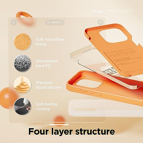 Image of elago Compatible with iPhone 15 Pro Case, Liquid Silicone Case, Full Body Protective Cover, Shockproof, Slim Phone Case, Anti-Scratch Soft Microfiber Lining, 6.1 inch (Orange)