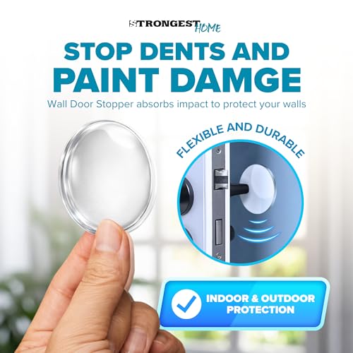 Image of STRONGEST HOME Door Stoppers (Medium) 2 inch - Door Stop for Wall with Strong Back Adhesive - Quiet and Shock Absorbent Silicone Wall Protectors from Door Knobs - Protects Every Surface - (Clear | 20 PCS)