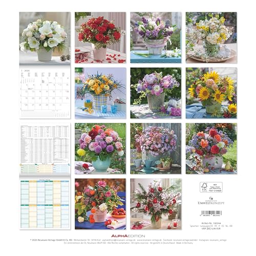 Alpha Edition - Blumenträume 2026 Broschürenkalender, 30x30cm, Wandkalender mit Platz für Notizen und Termine, hochwertige Bildmotive, Mondphasen, ... und Ferientermine DE/AT/CH: Lovely Flowers