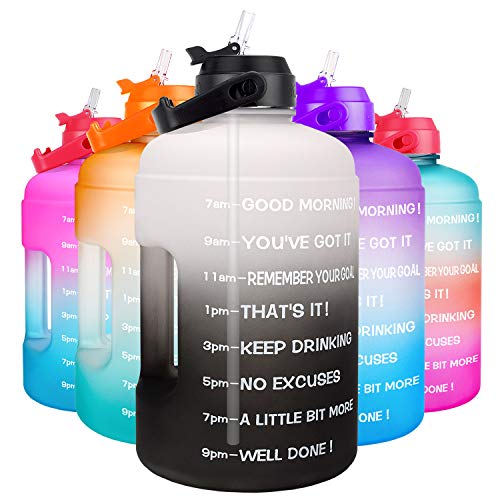 Image of QuiFit 1 Gallon Water Bottle - with Straw & Motivational Time Marker Leak-Proof BPA Free Reusable Gym Sports Outdoor Large(128OZ /73OZ) Capacity Water Jug