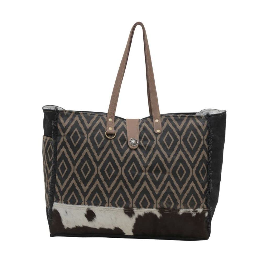 Myra Bag Western Leder Weekender Bag für Damen - Baumwolle & Upcycled Canvas Boho Umhängetasche Umber Johannisbeere