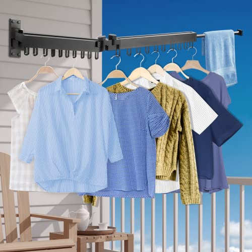 Bakala Wall Mounted Space-Saver Clothes Drying Rack, Retractable Fold Away Clothes Dry Racks, Easy To Install Design, Balcony, Mudroom, Bedroom, Poolarea(Black) #TOP6