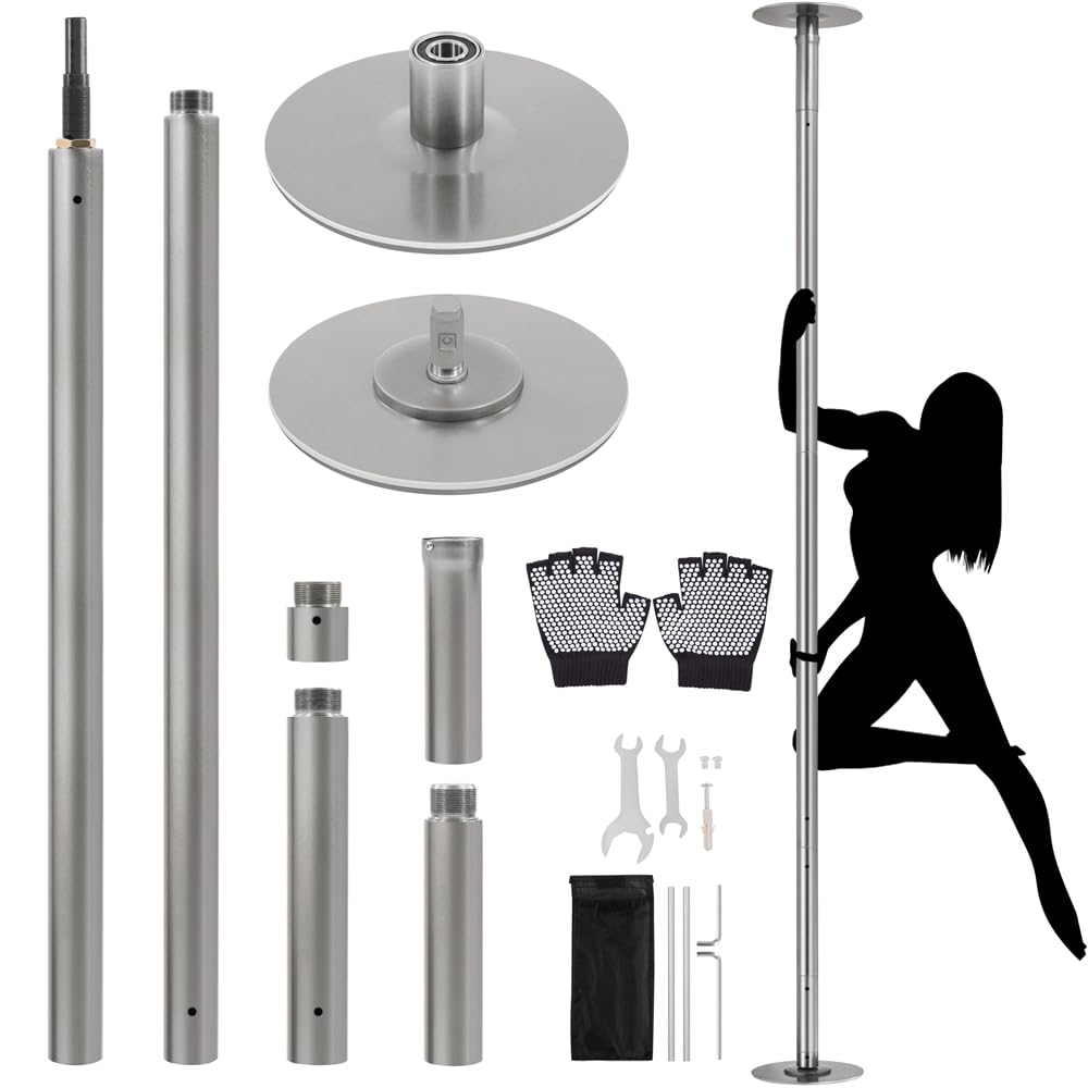 Yaheetech Barre de Pôle Dance Hauteur Réglable 225 cm-274,5 cm Pôle Dance Barre Diamètre de 45 mm Statique et Rotative Charge Maximale 200 kg pour Danse Fitness Exercise