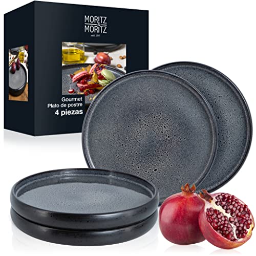 Moritz & Moritz 4x Vajillas Completas 21,5 cm - Juego de Platos para 4 Personas de gres como Plato de postre, Plato de tarta, Plato de desayuno - Vajilla Completa para Servir
