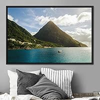 Framed Canvas Wall Art Coastal Scenery Aerial Coastal Cool Multicolor Ocean Photography Realism Relax/Calm - 16x24 inches