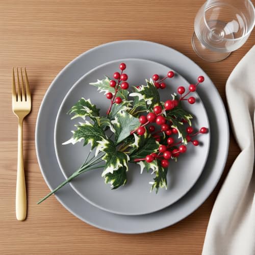 Image of HASTHIP 2 Pack Artificial Red Berries Holly Stems Christmas Decor
