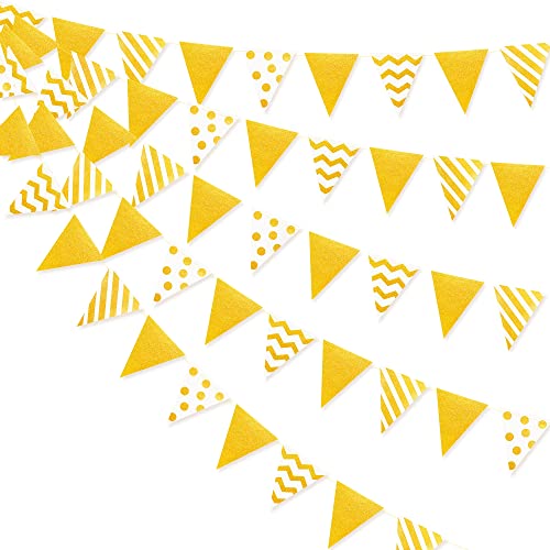 Image of 39Ft White and Gold Party Decorations Polka Dot Stripe Triangle Pennant Banner Glitter Foil Paper Flag Bunting Garland for Birthday Graduation Anniversary Wedding Bridal Baby Shower Hen Party Supplies