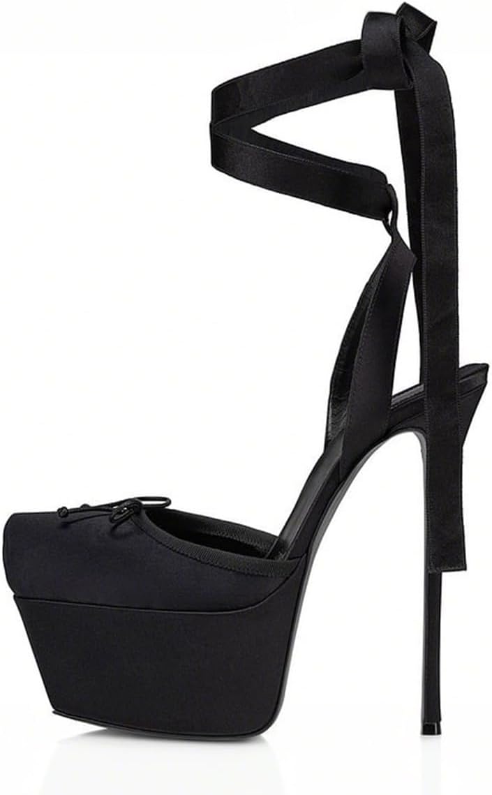 FSJ Women Lace-up Platform Stiletto Heel Pumps Square Toe Strappy Sky High Heels Sandals Sexy Wedding Bridal Party Shoes Size 4-16 US