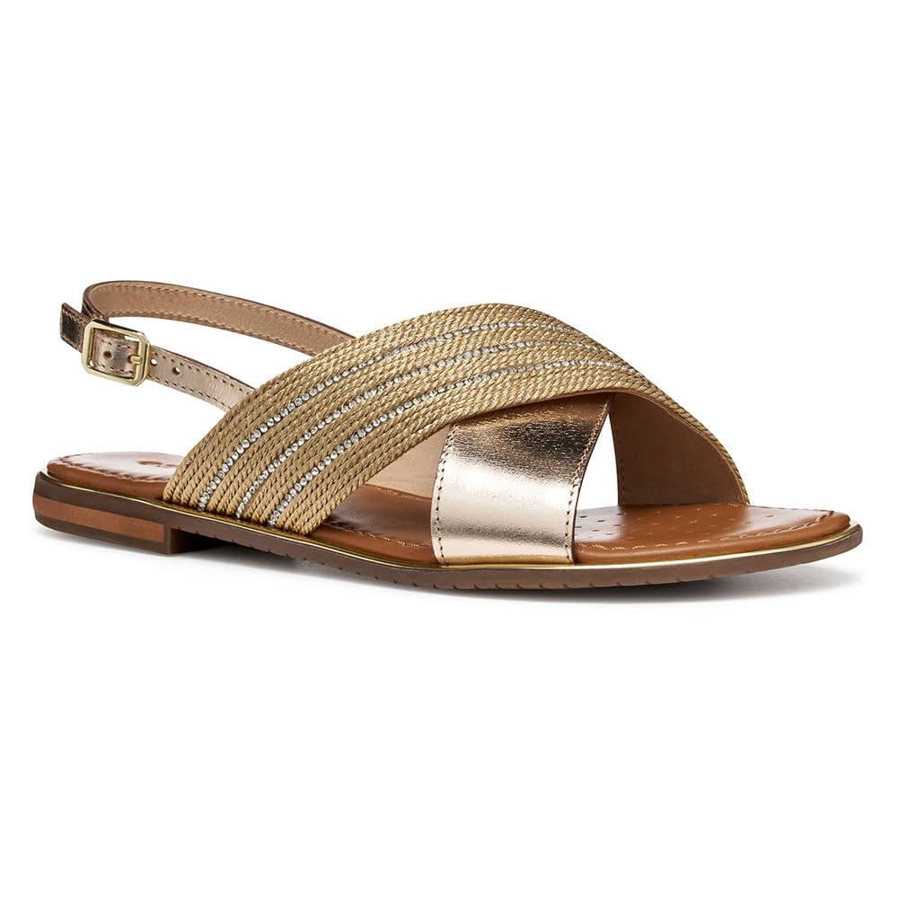 Geox Women's D Sozy Plus E Flat Sandal, DK Gold/LT Gold, 41 EU