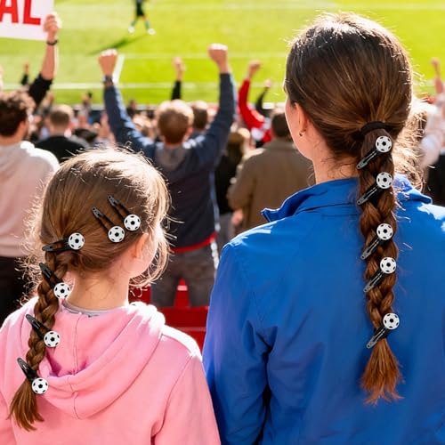 10 piezas de pinzas para cabello con diseño de balón de fútbol, color negro y blanco, accesorios deportivos para mujeres y niñas miniatura 6