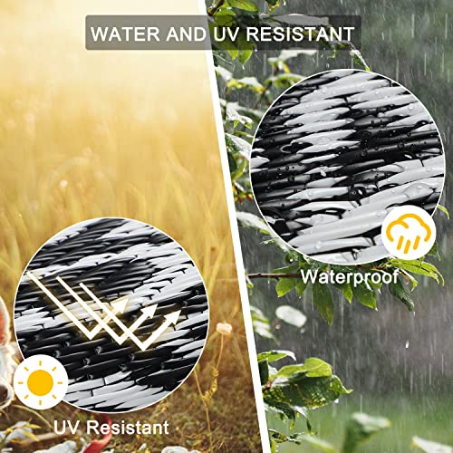 Cekene Round Outdoor Rugs Waterproof 5Ft Reversible Outdoor Patio Rugs Lightweight Plastic Straw Rugs Portable Rv Camping Mat Floor Carpet For Deck Porch Picnic, Black And White #TOP3