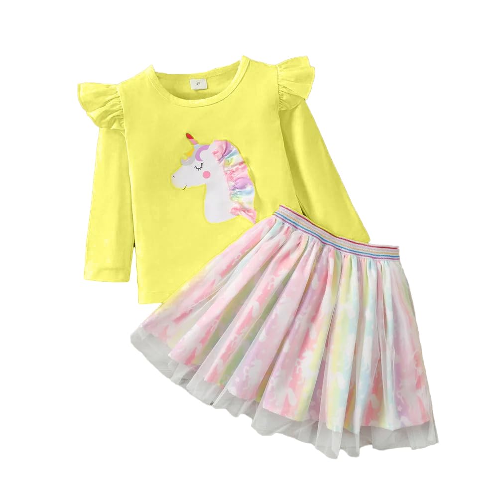 QMQ Enchanting Unicorn Print Skirt and Top Set for Girls – Magical Outfit for Kids QMQ Enchanting Unicorn Print Skirt and Top Set for Girls – Magical Outfit for Kids