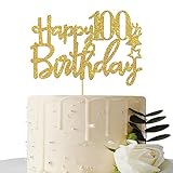 Gold Glitter Happy 100th Birthday Cake Topper,Hello 100, Cheers to 100 Years,100 & Fabulous Party Decoration