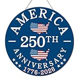 250 Anniversary 4th of July Door Sign America 250th Anniversary 1776-2026 Wreath Patriotic Independence Door Hanger Wooden Wall Decor Hanging Sign for Home Porch Outdoor Decor