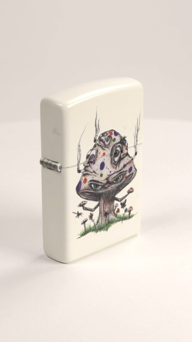 Zippo Psychedelic Mushroom Lighter - Limited Edition White Matte With Shroom Design
