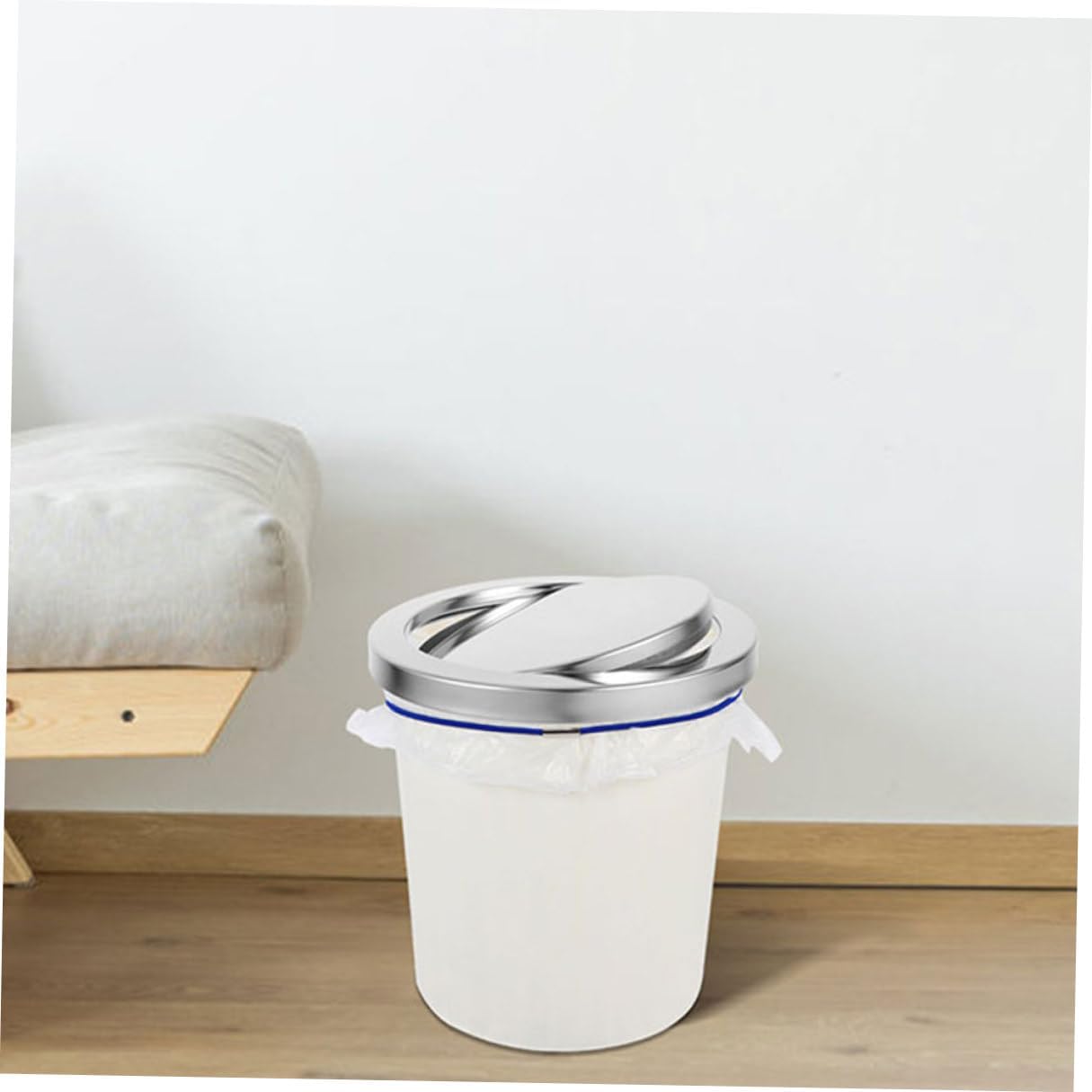 2pcs Stainless Steel Replacement Trash Can Lid with Swing Flap, round Recessed Countertop Waste Bin Cover Fits 21.5-24cm Opening for Kitchen Bathroom Office Use