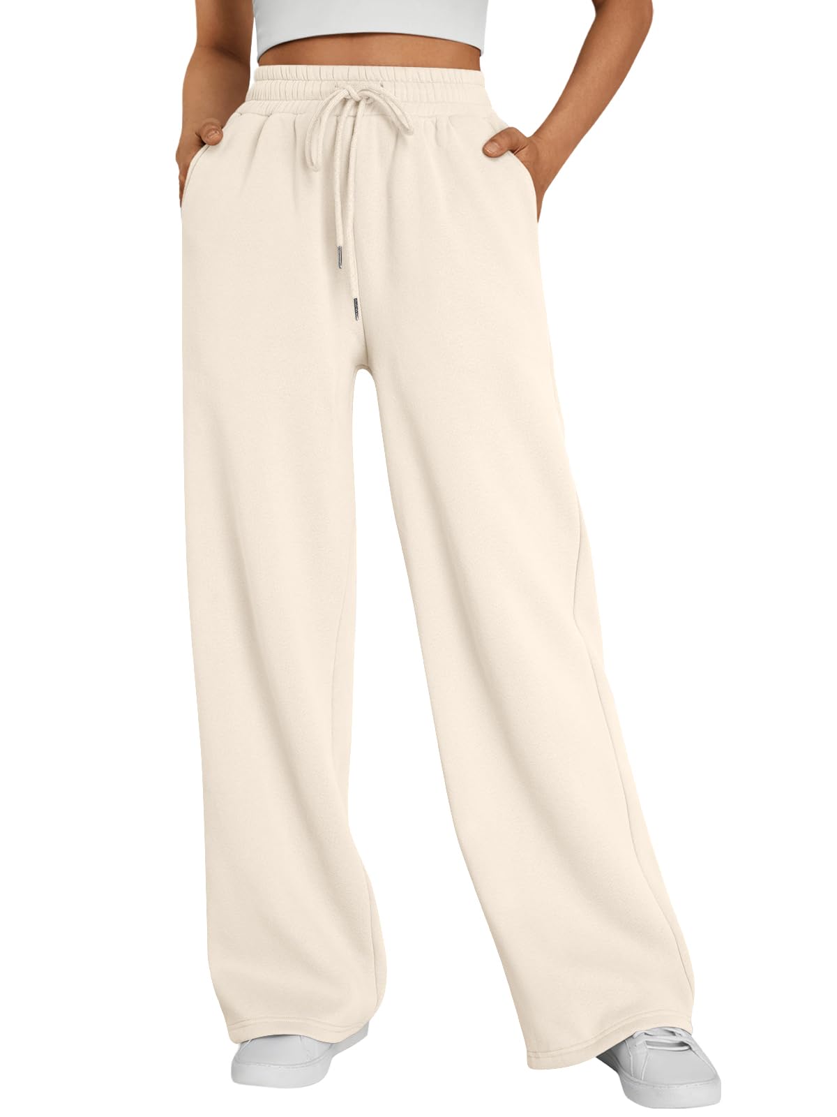 Trendy Queen Womens Wide Leg Fleece Lined Sweatpants, Apricot, X