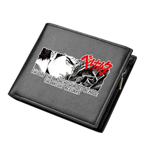 Anime Short Bifold Wallets Men ID Card Holders Black Cartoon Money Purses With Coins Pocket（4）