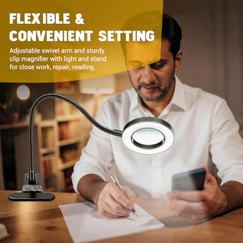 Image of ELEPHANTBOAT Table Lamp for Study Room USB Desk Clip Light, Study Table Lamp LED Reading Light for Book Desk Lamp with 10 Brightness, 10X Magnifying Glass, Flexible Gooseneck, USB Plug in