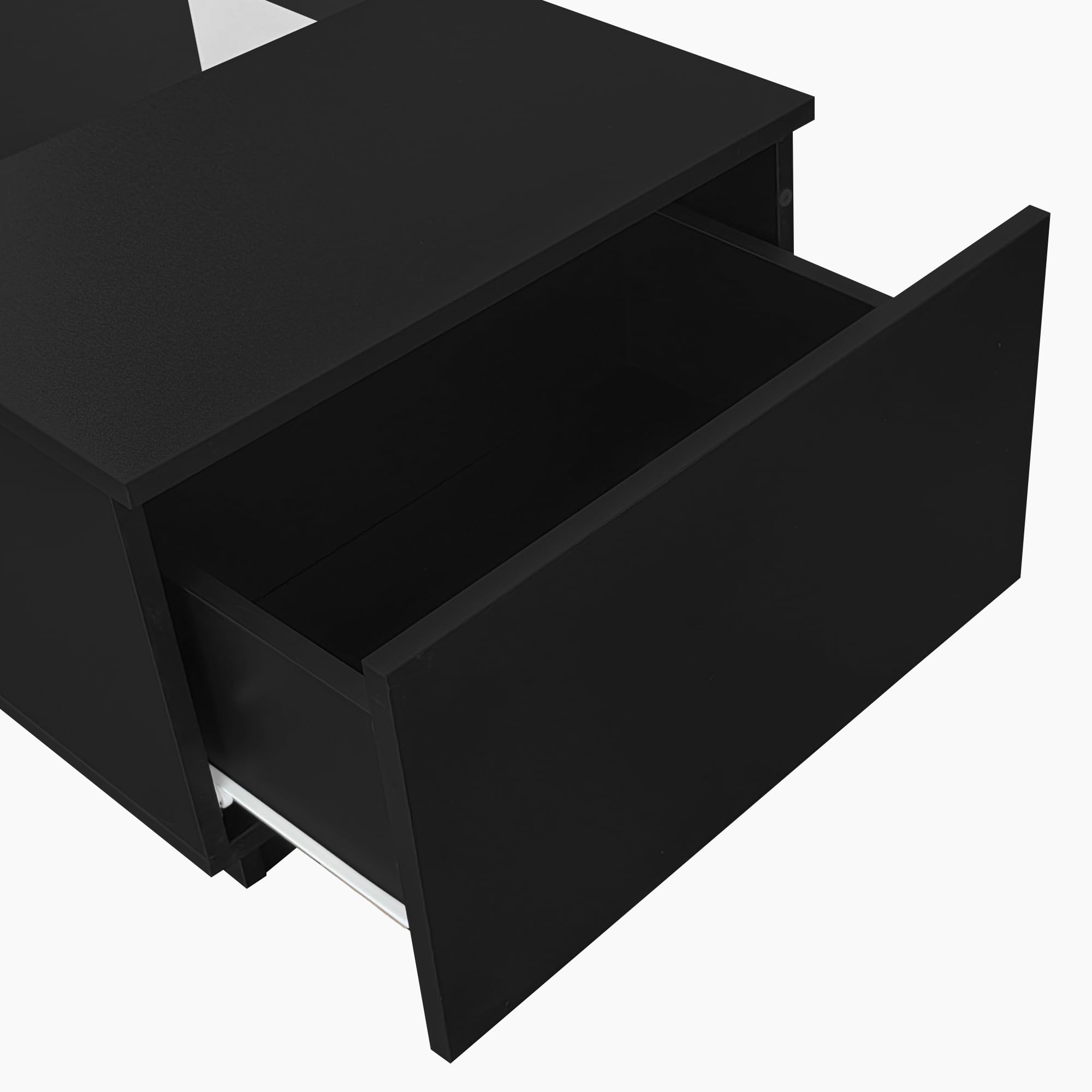 Merax Couchtisch LED Hochglanz, Mitteltisch Teetisch für Wohnzimmer, Schwarz Wohnzimmertisch mit 2 Schubladen und offenes Fach, Rechteckiger Beistelltisch Sofatisch Kaffeetisch, für Schlafzimmer Büro