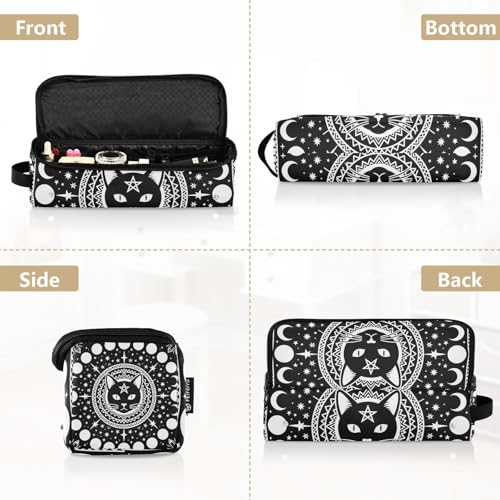 Bolsa organizadora para herramientas de cabello 2-en-1 con base resistente al calor removible para planchas y rizadores, portátil estilo cristal retro Moon Cat miniatura 5