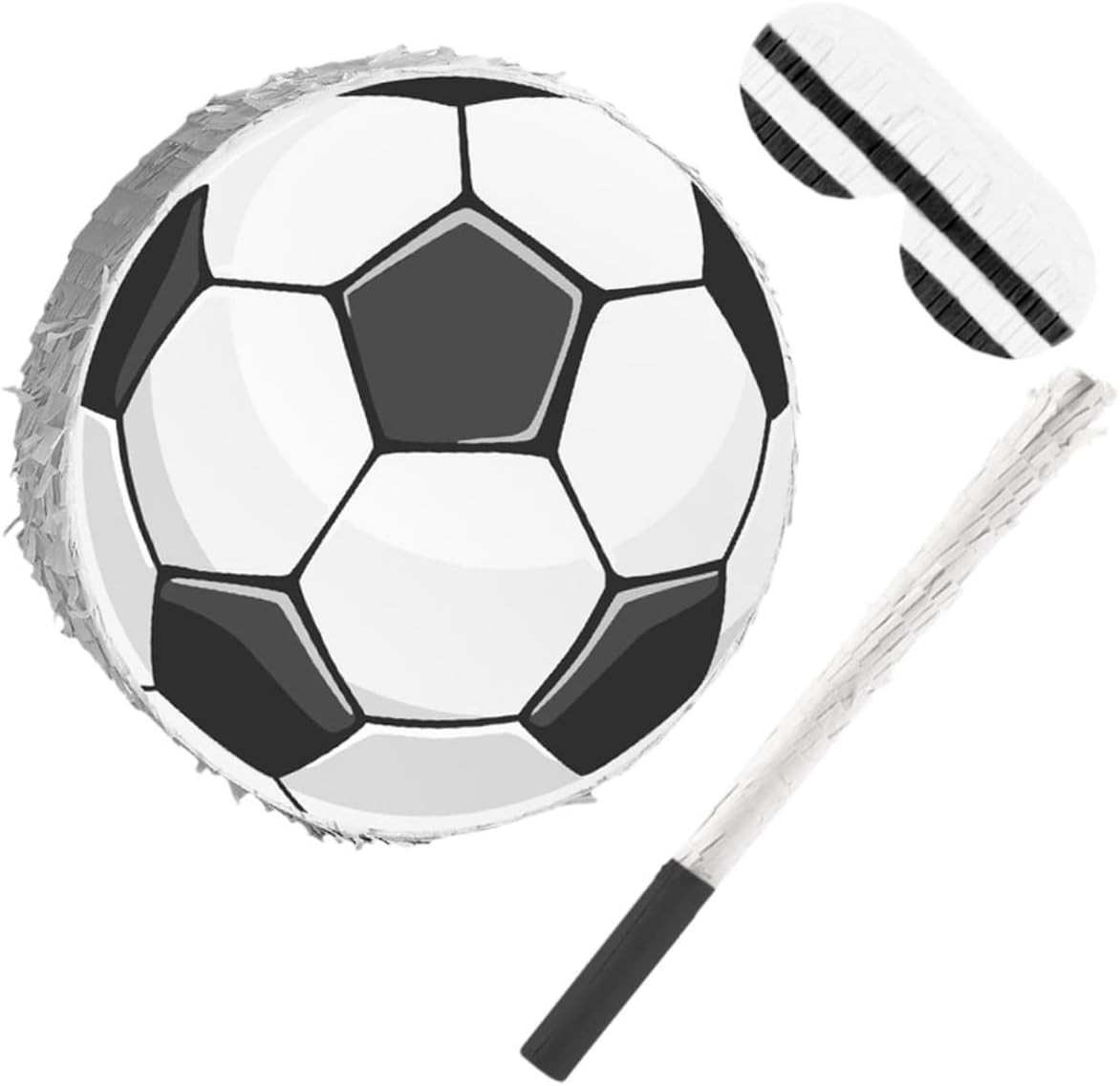 Soccer Pinata with Stick and Blindfold for Birthday Party Football Party Supplies with Hanging Loop Fun Sports Game Decoration for Boys Soccer Themed Events