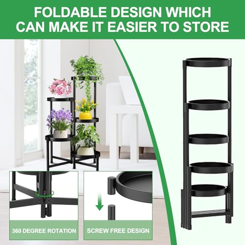 Ouypltny OUYPLTNY0715 Metal Plant Stand Indoor Outdoor , 5 Tier Foldable Corner Tall Plant Shelf For Multiple Plants, Black Metal Tiered Plant Stand Sturdy And More Balanced, For Garden Patio Lawn Balcony thumb #2