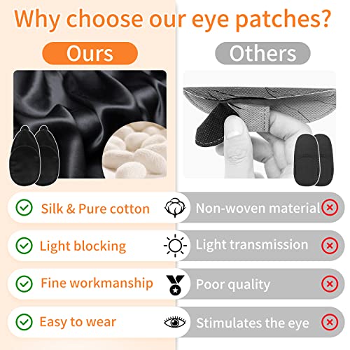 Image of eZAKKA Eye Patches for Adults, Eye Patch for Glasses Silk Patch for Lazy Eye Amblyopia Strabismus and After Surgery (Black+Black)