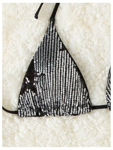 SOLY HUX Women's Sequin Bikini Tops Triangle Halter Tie Back Sparkly Star Swimsuit Tops Bathing Suit4