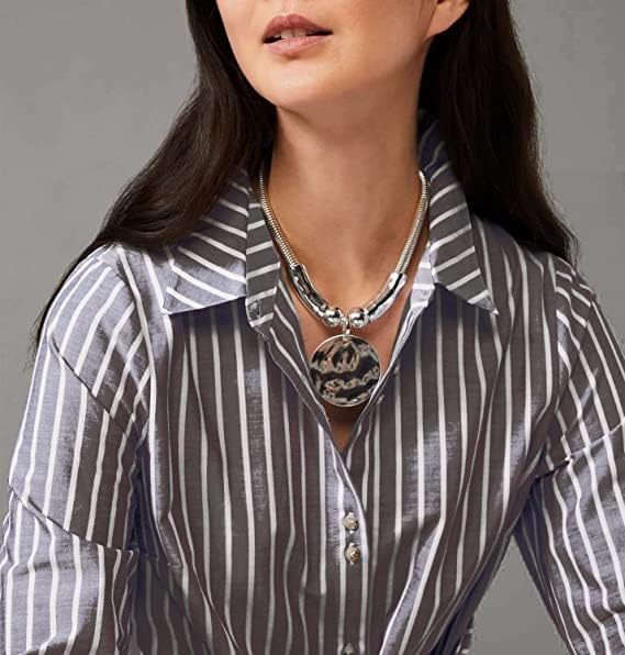 Silver Hammered Metal Statement Necklace Set with Lobster Clasp Closure, Disc Coin Necklace Circle Necklace Chunky Necklaces for Women New Unique Trendy Jewelry Valentines Day Gift - Image 3